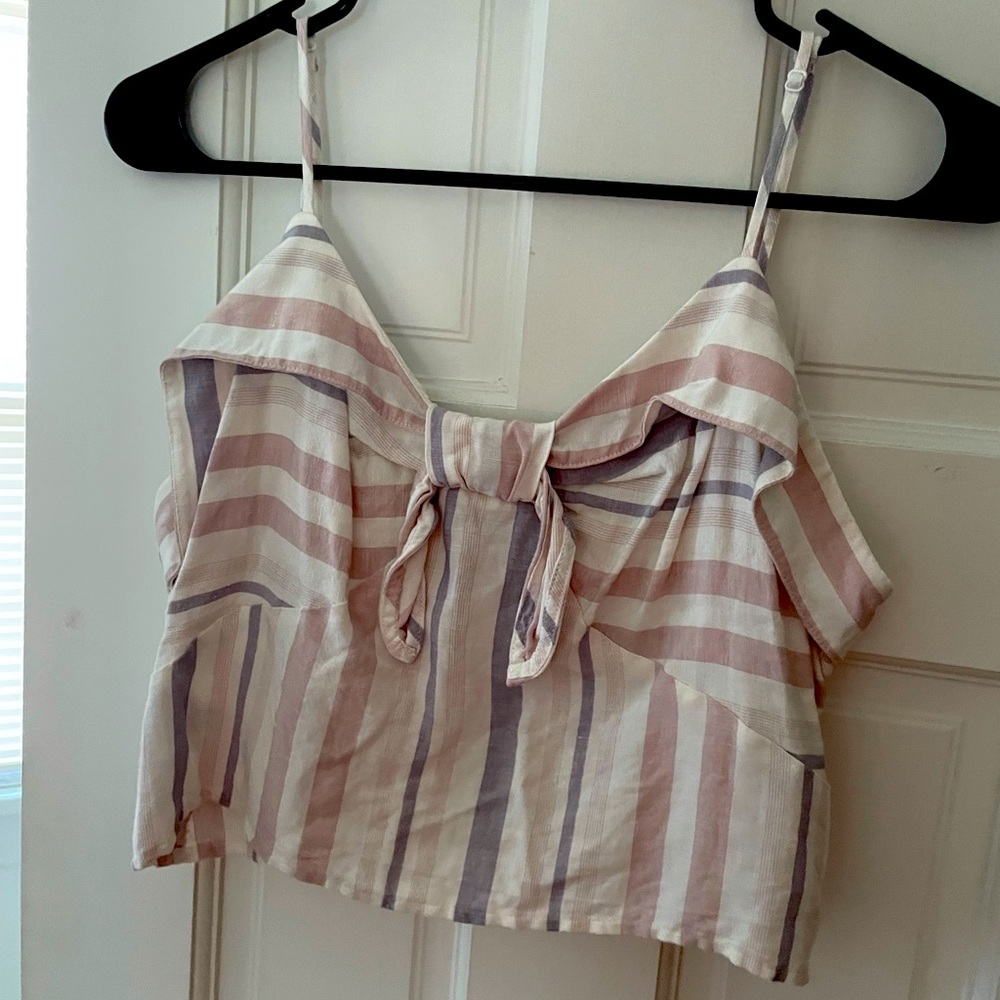 White tank top- with light and dark purple strips